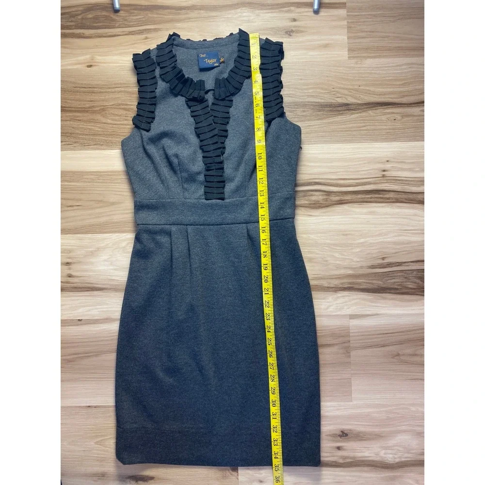 Just Taylor Petite Grey Ruffle Trim Sleeveless Sheath Dress 2P 514304
